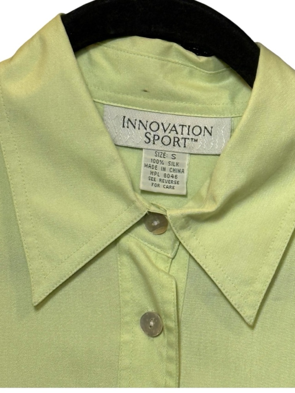 Innovation Sport 100% Silk Button Down Shirt Spring Green S Lightweight Blouse - Picture 5 of 7